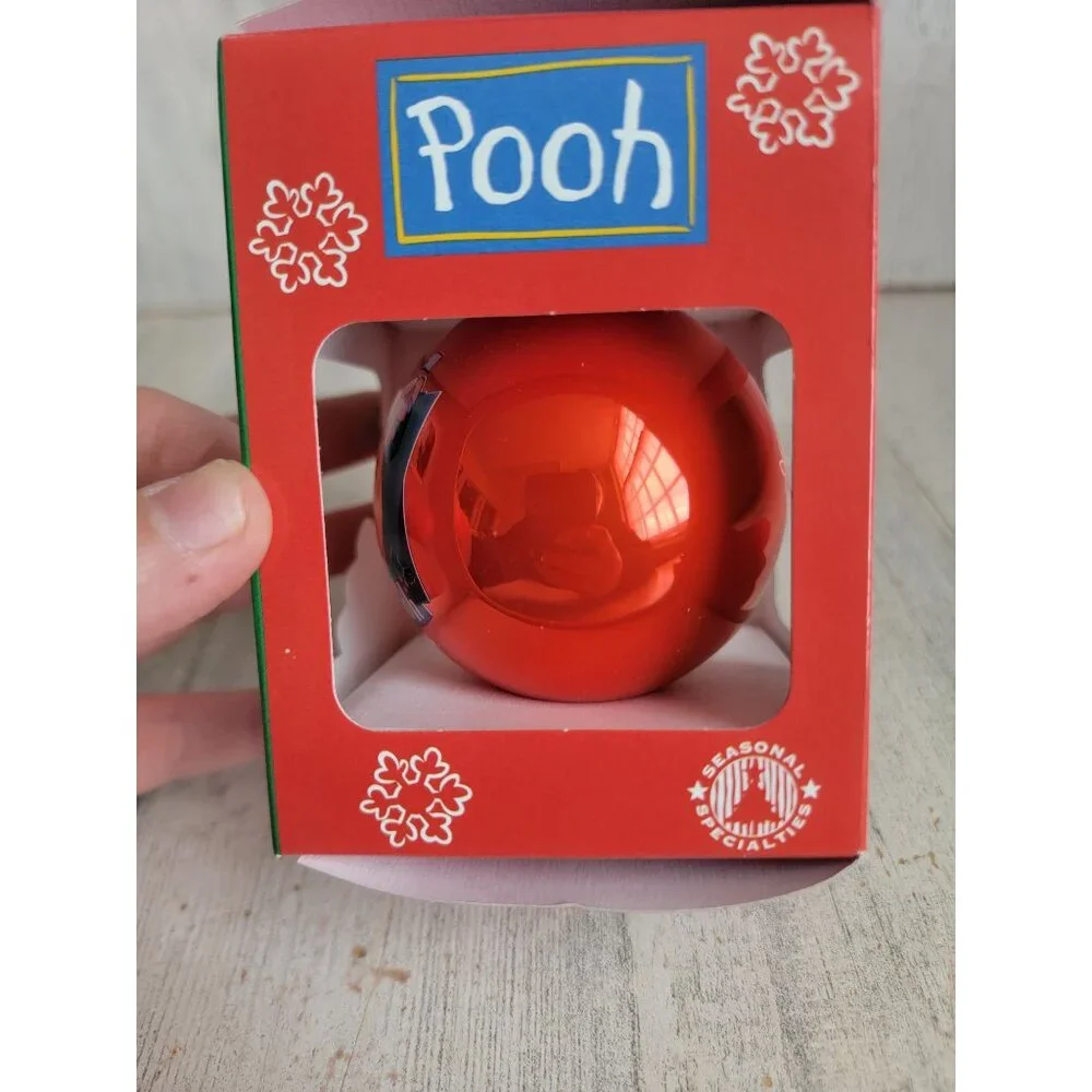 Vintage Winnie the Pooh‎ red ball glass ornament Xmas
